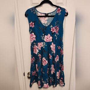 Torrid Teal Dress with Pink Floral Design